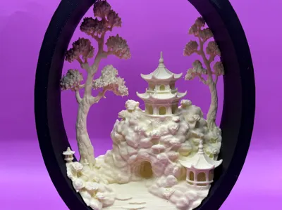 Cork Art Diorama 2 Pagodas and Cave